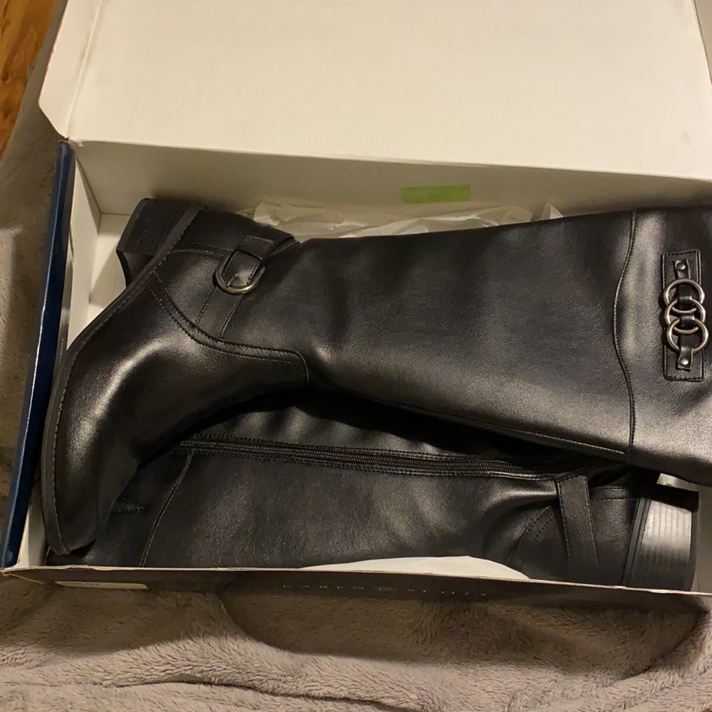 Black knee high leather boots